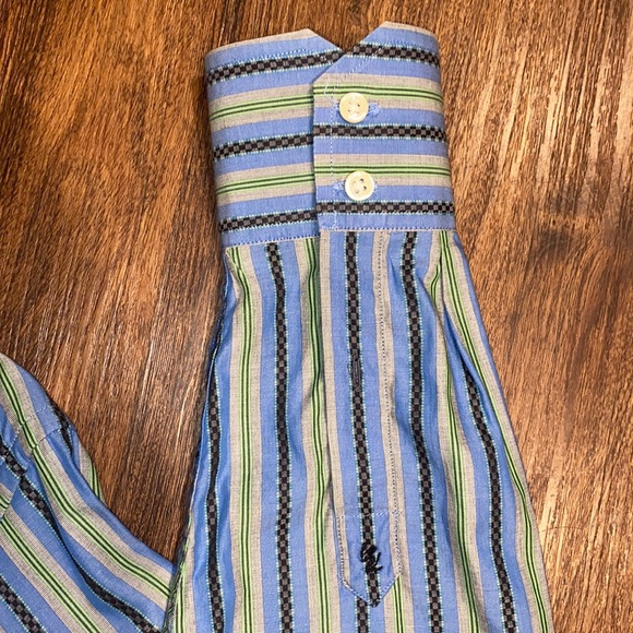 Robert Graham Long Sleeve Blue/Green Pinstriped Embroidered Flower Shirt-Sz M - Picture 4 of 13